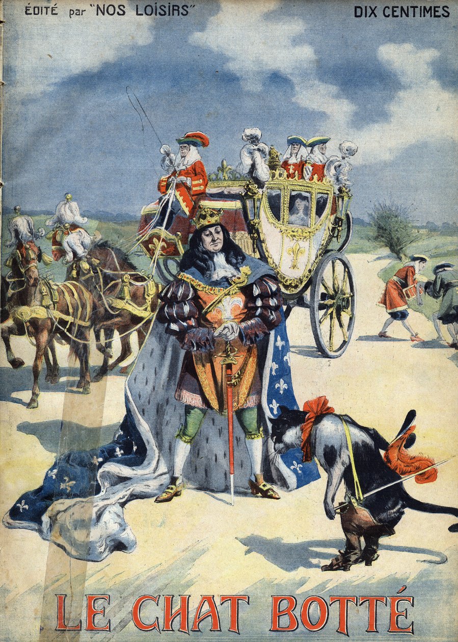 Støvlekatten. Folkeeventyr. Illustrasjon av Vaccari og Carrey i "" Les beaux tales"" samling "" Nos loisirs""" rundt 1910. Privat samling. av Alfredo and Carrey Vaccari