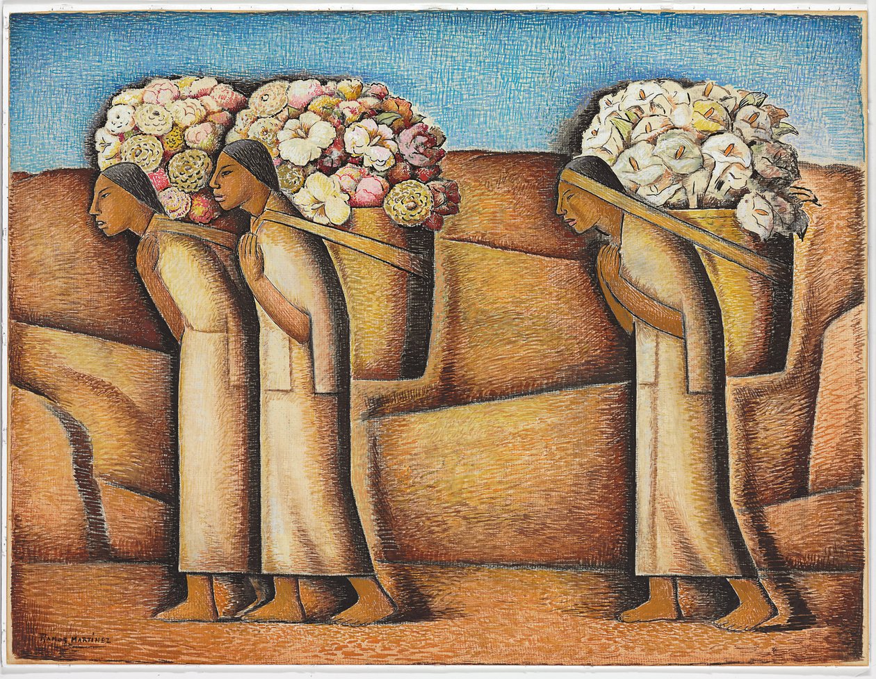 Nær Ixmiquilpan, ca. 1933 (gouache og fargestift på papir) av Alfredo Ramos Martinez