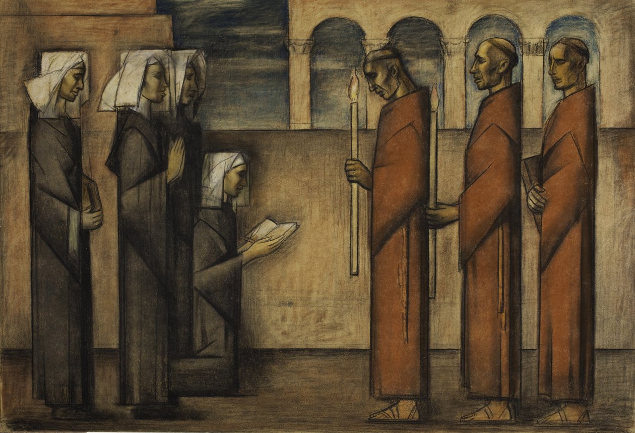 Friars and Nuns, ca. 1934 (pastell på papir) av Alfredo Ramos Martinez