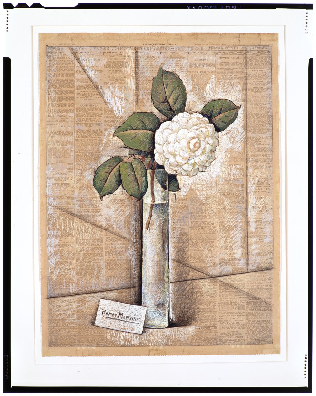 Gardenia i glass, ca. 1936 (gouache, akvarell og kritt på avispapir) av Alfredo Ramos Martinez