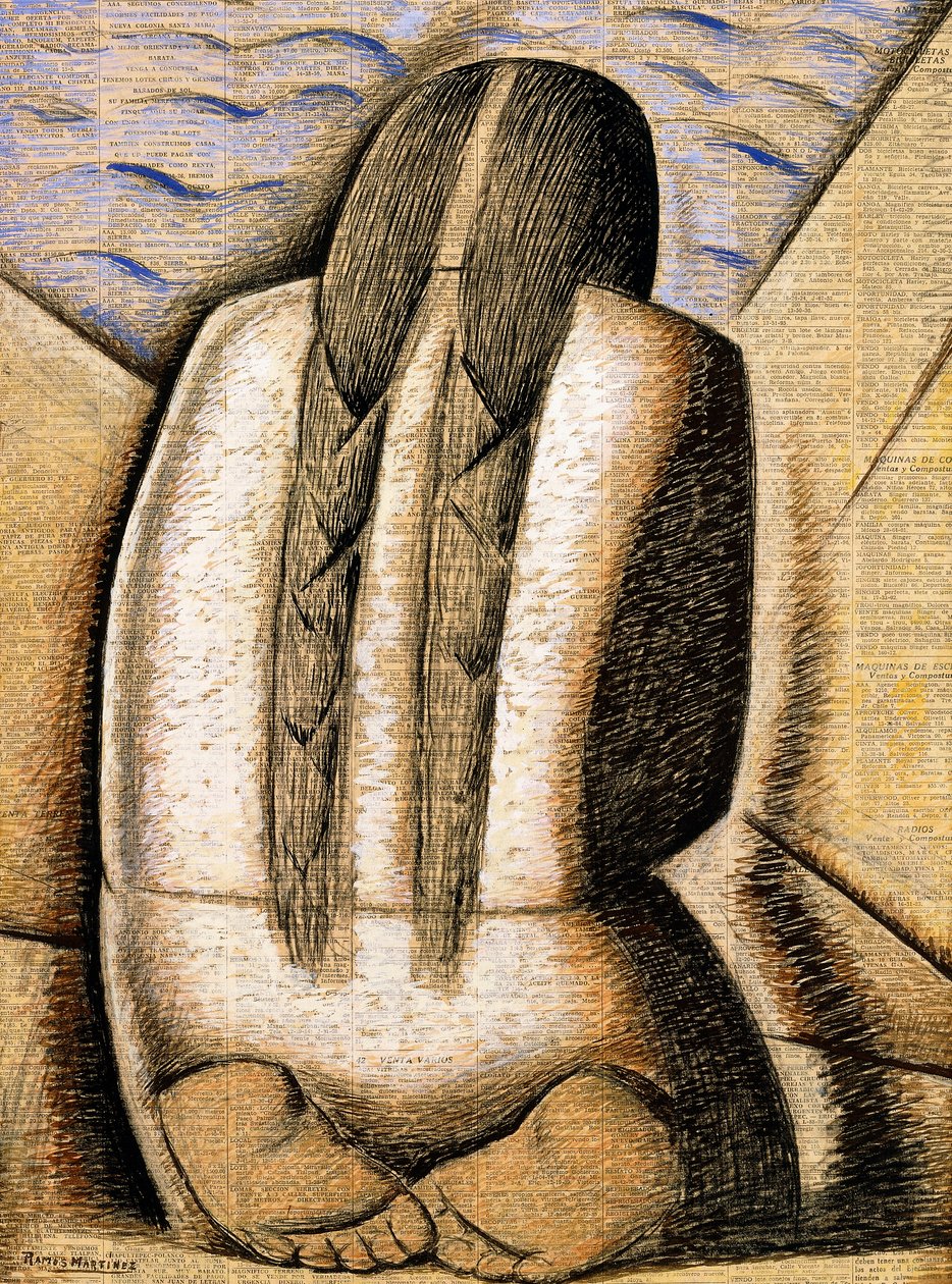 Meditasjon, ca. 1942 (gouache på avispapir om bord) av Alfredo Ramos Martinez
