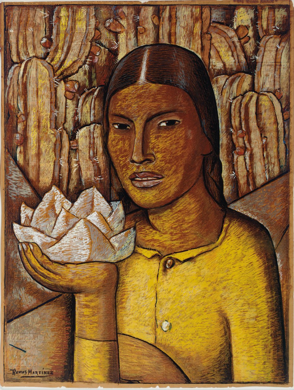Reina Xochitl (gouache på avispapir) av Alfredo Ramos Martinez