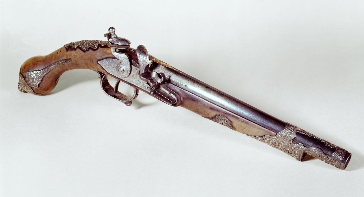 Pistol som tilhører Abd el-Kader (1808-83) (metall) av Algerian School