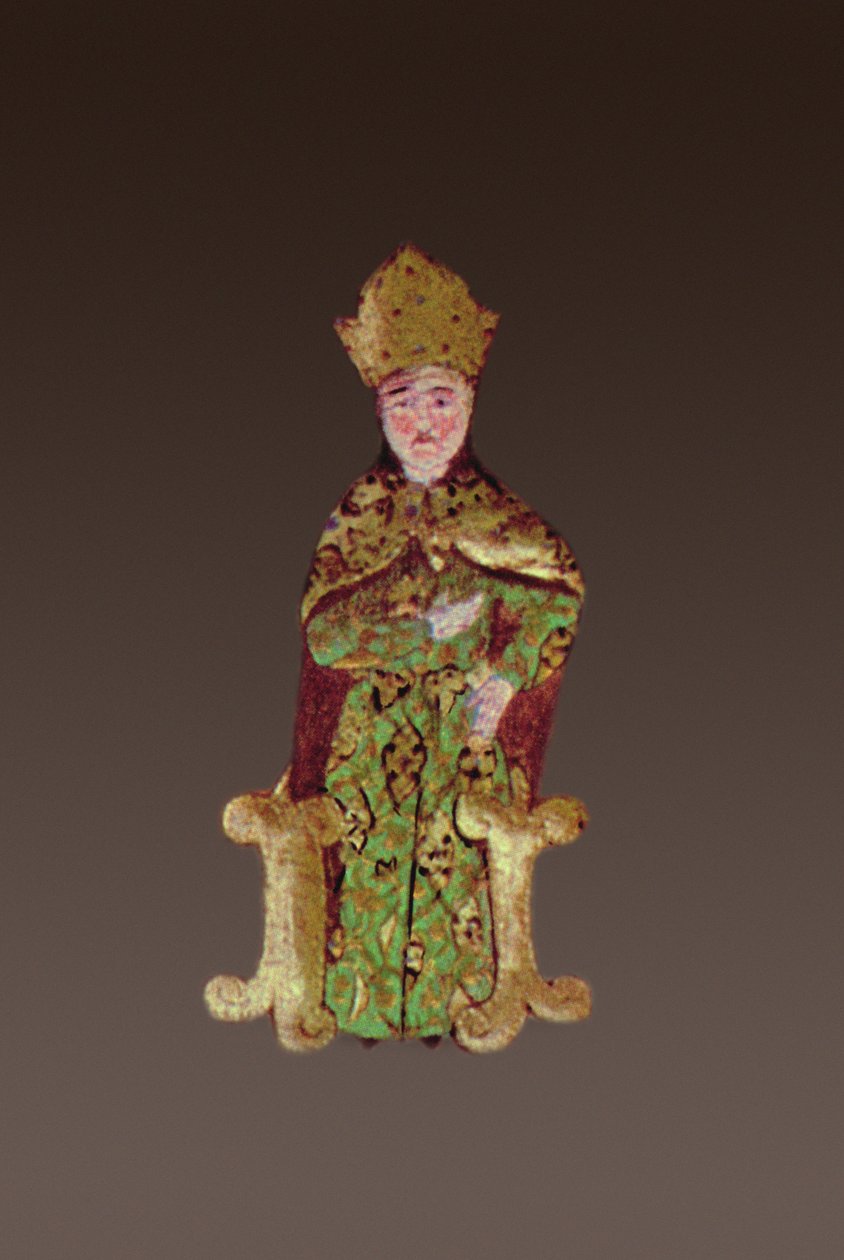 Kongen av Ungarn, Lajos II 1506-26 i råd før slaget ved Mohacs i 1526, 1558 blekk og bladgull på vellumdetalj av 290004 av Ali Amir Beg