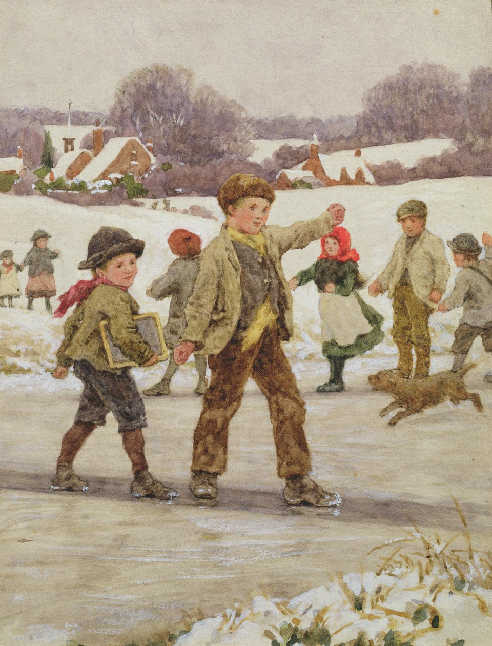 Barn som sklir på en dam (wc på kort) av Alice Clausen
