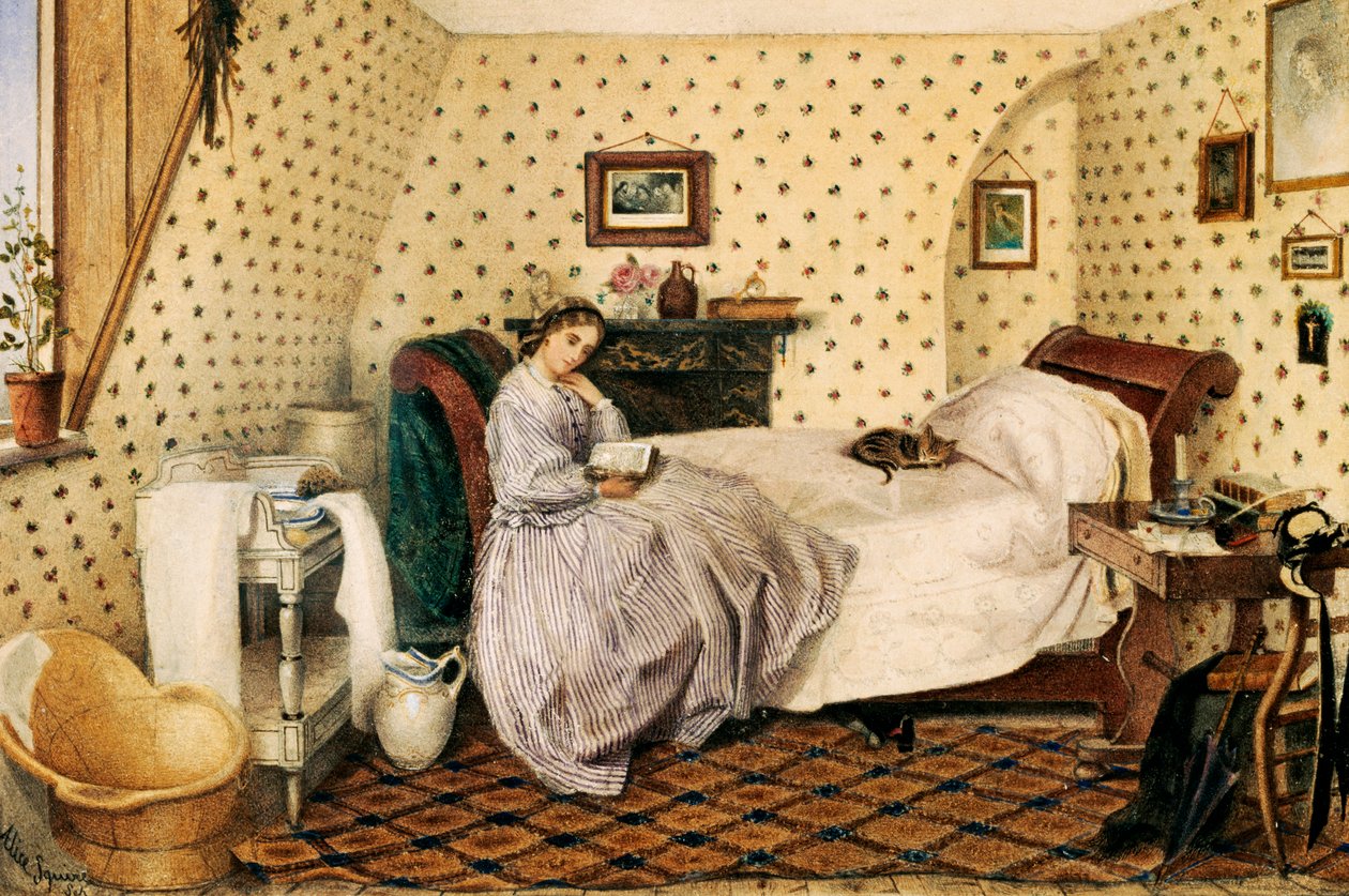 The Governess, 1861 (wc med penn og blekk over blyant på papir) av Alice Squire