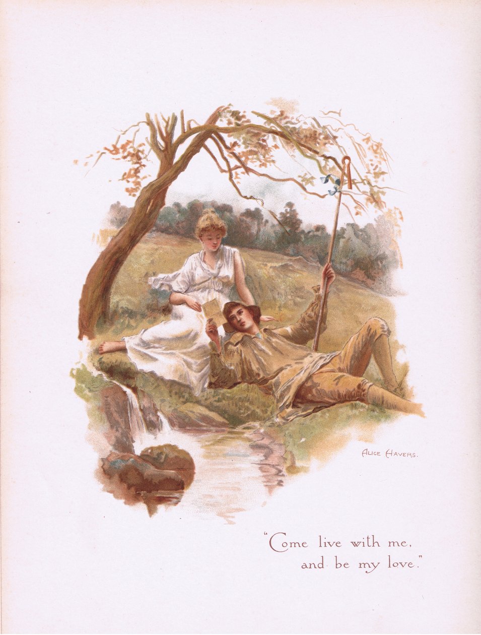 Bli med meg og vær min kjærlighet, fra noen gamle kjærlighetssanger utgitt av Hildesheimer & Faulkner, 1892 av Alice Havers