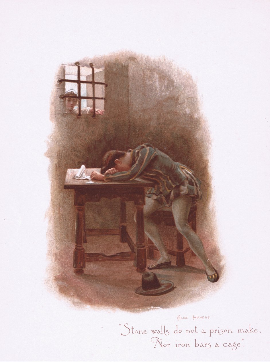 Steinmurer gjør ikke et fengsel, fra Some Old Love Songs utgitt av Hildesheimer & Faulkner, 1892 av Alice Havers