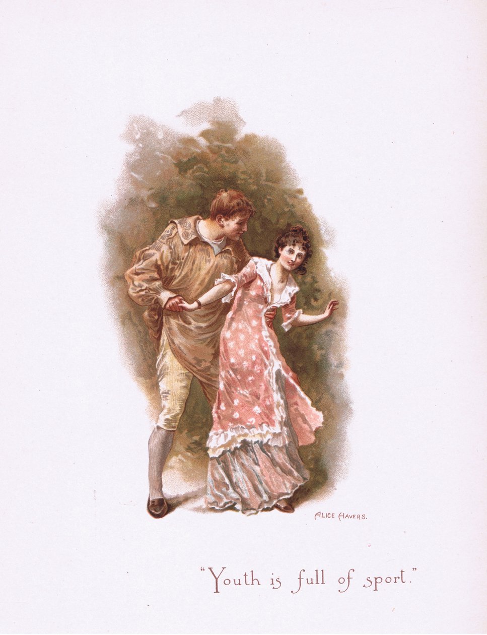 Ungdom er full av sport, fra Noen gamle kjærlighetssanger utgitt av Hildesheimer & Faulkner, 1892 av Alice Havers