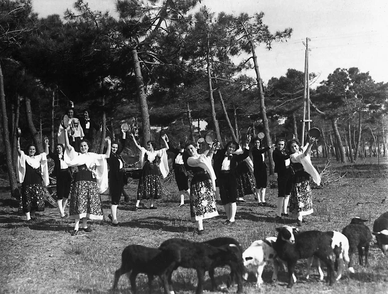 Villa Rosa Maltoni Mussolini: gruppe ungdommer iført tradisjonelle napolitanske kostymer (s/hv-bilde) av Fratelli Alinari