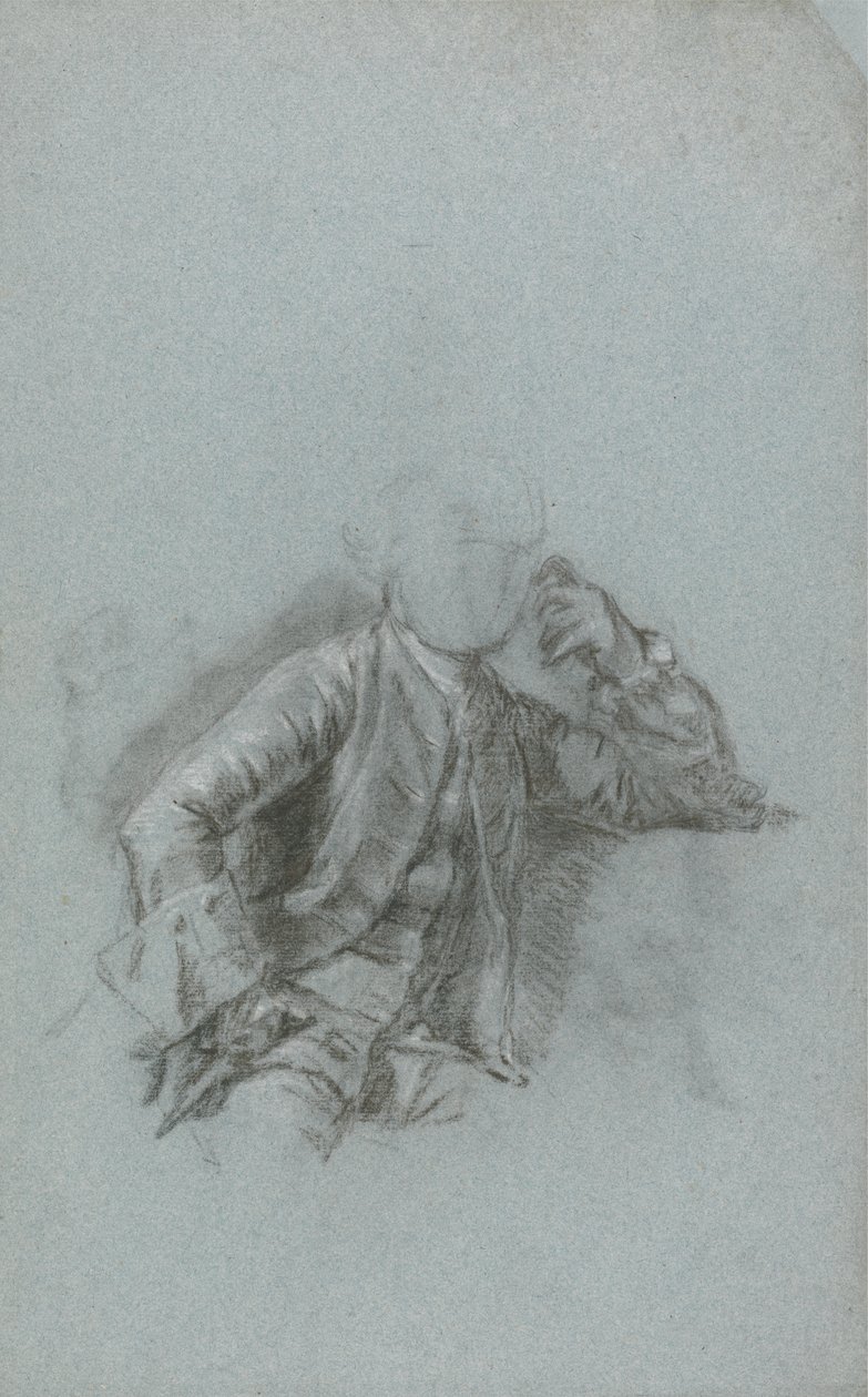 Studie for et portrett av en sittende herre (kritt med stubbe på blått papir) av Allan Ramsay