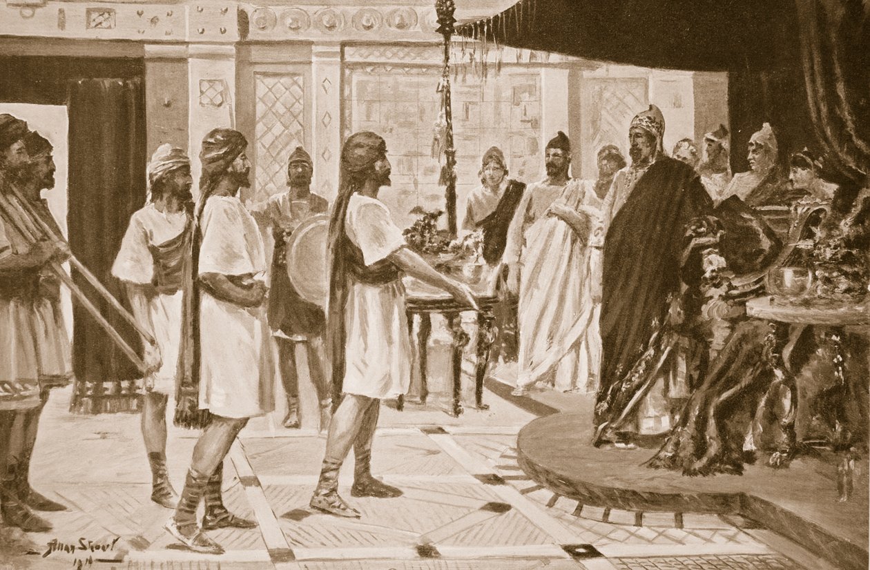 Midas of Phrygia arrangerer en allianse med Urartu (litho) av Allan Stewart
