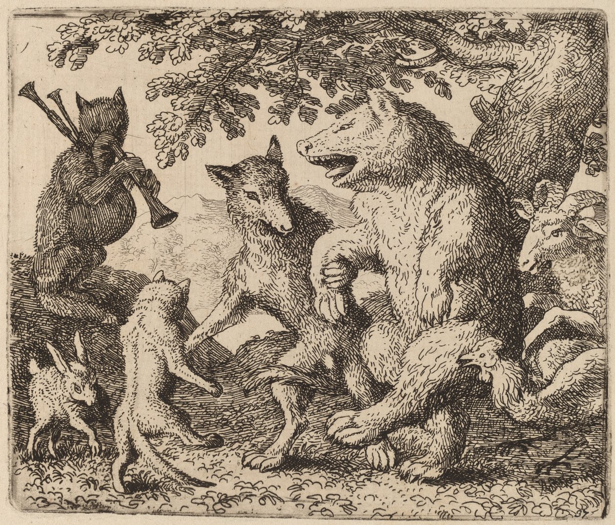 Alle juble for bjørnen og ulven, sannsynligvis ca. 16451656. av Allart van Everdingen