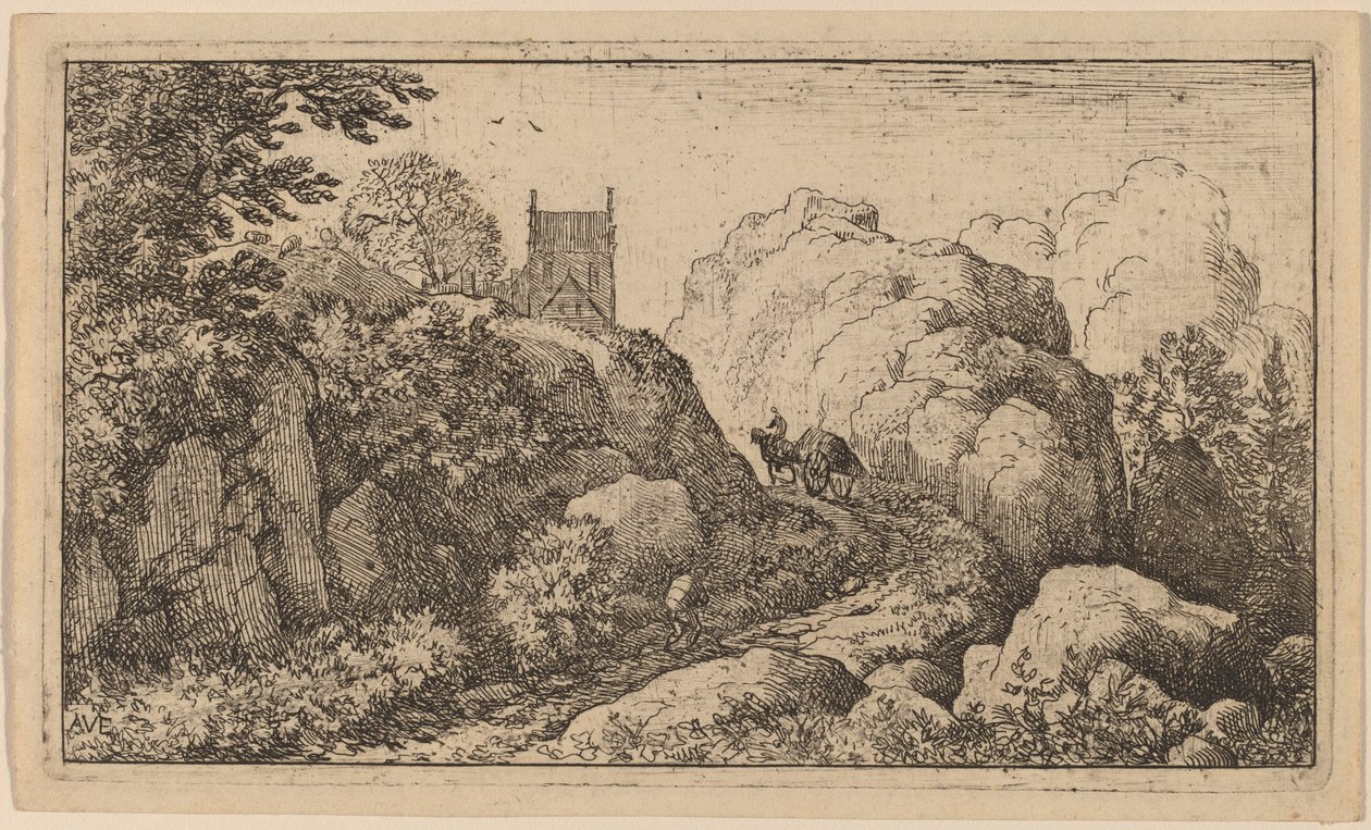 Vogn i et smalt pass, sannsynligvis ca. 16451656. av Allart van Everdingen