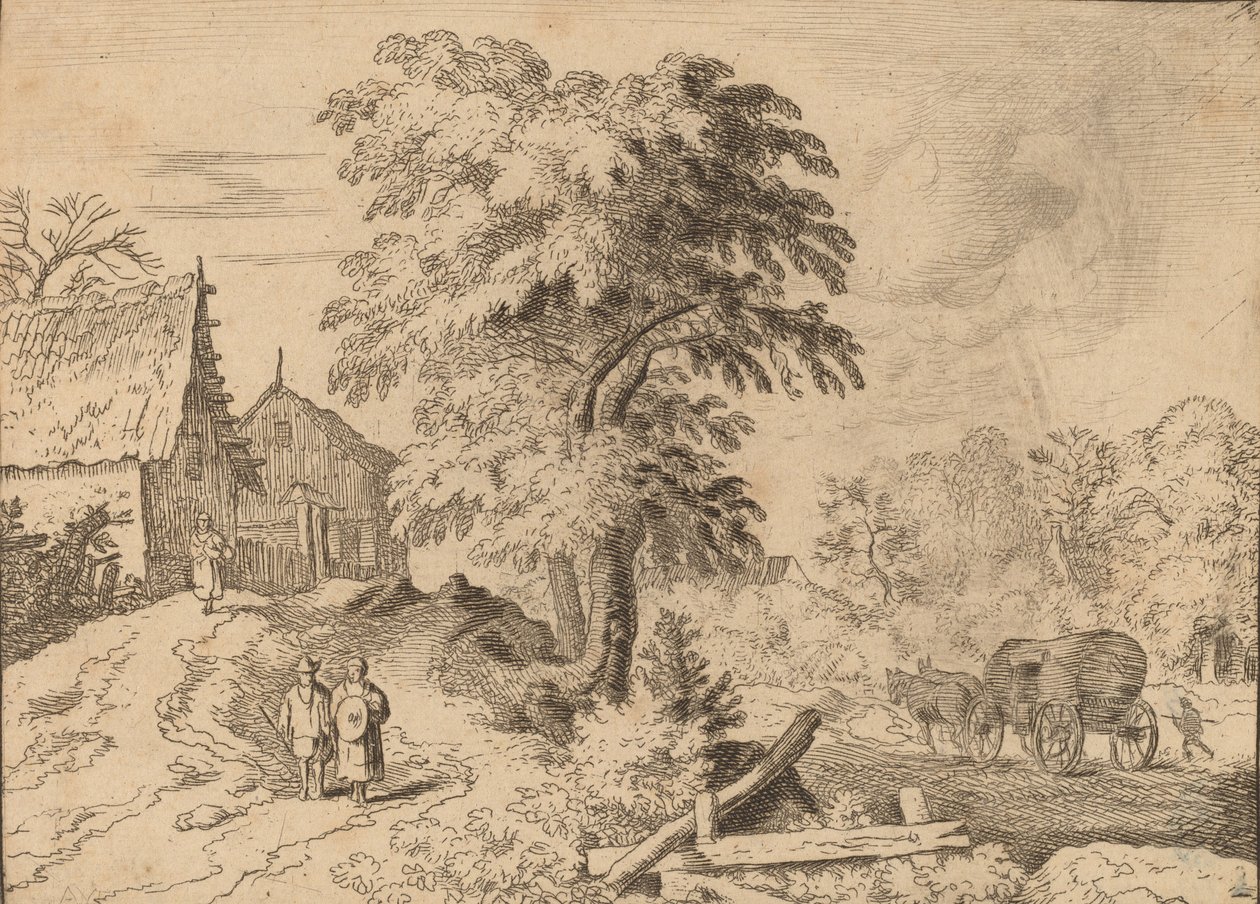 Vogn med to trekkhester, sannsynligvis ca. 16451656. av Allart van Everdingen
