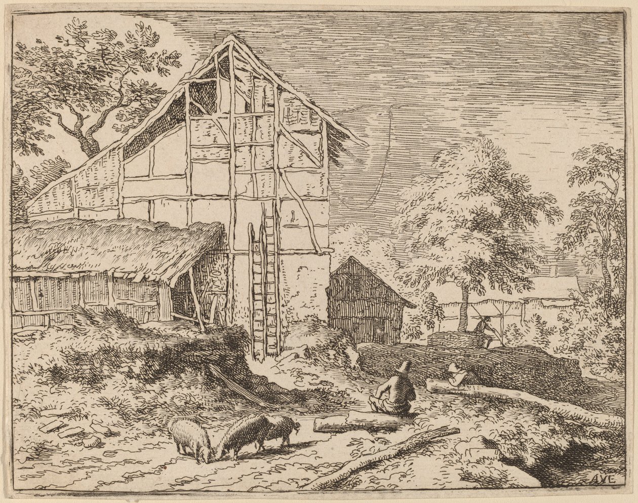 Hytte med to stiger, sannsynligvis ca. 16451656. av Allart van Everdingen
