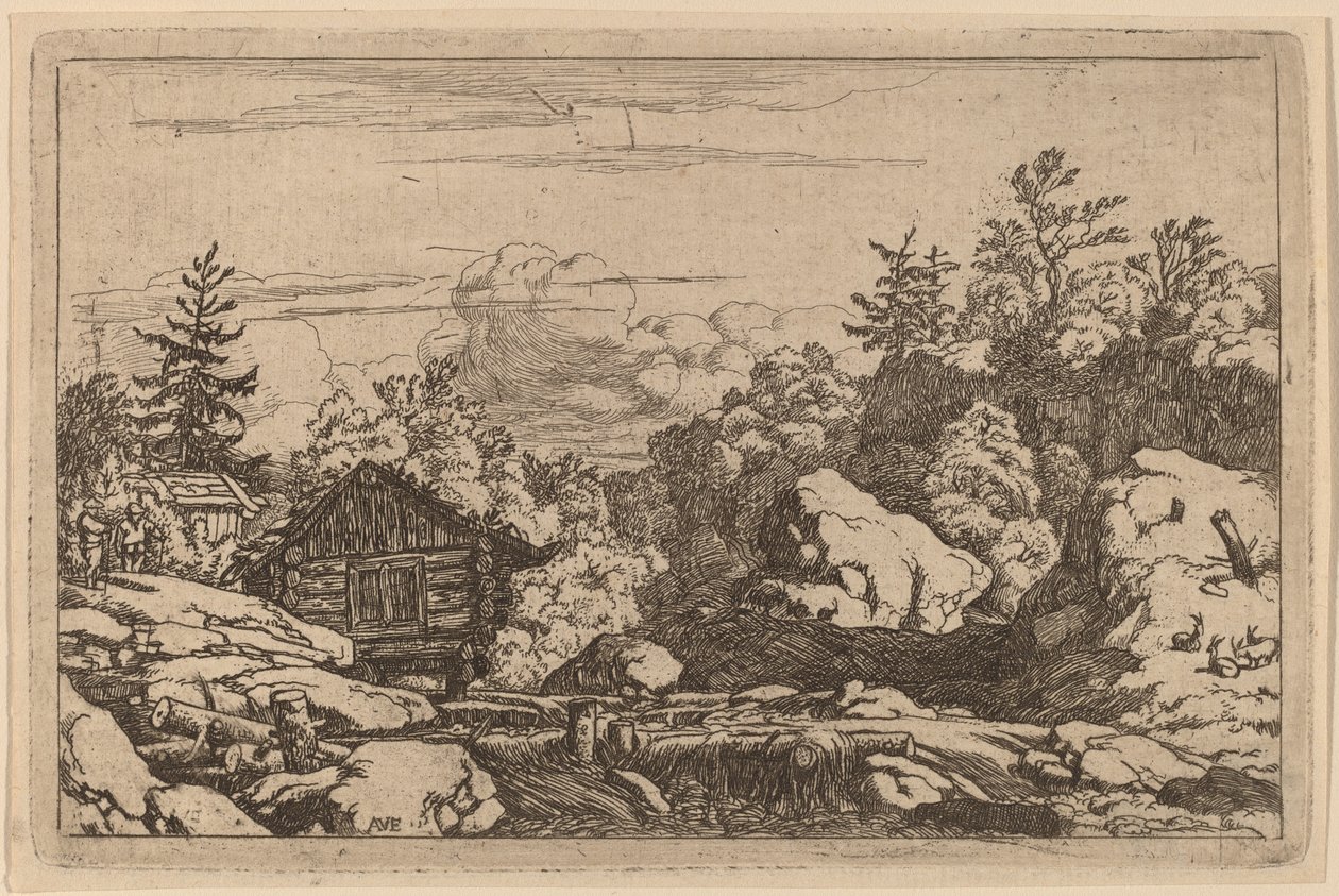 Hytter ved banken, sannsynligvis ca. 16451656. av Allart van Everdingen