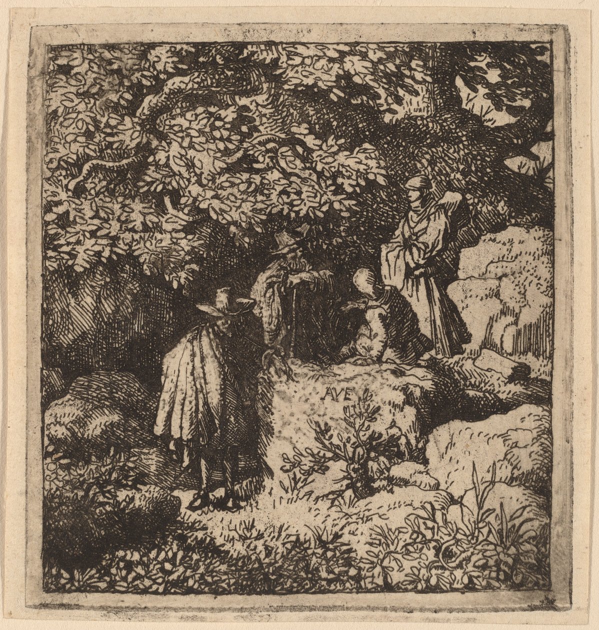 Fire figurer under et tre, sannsynligvis ca. 16451656. av Allart van Everdingen