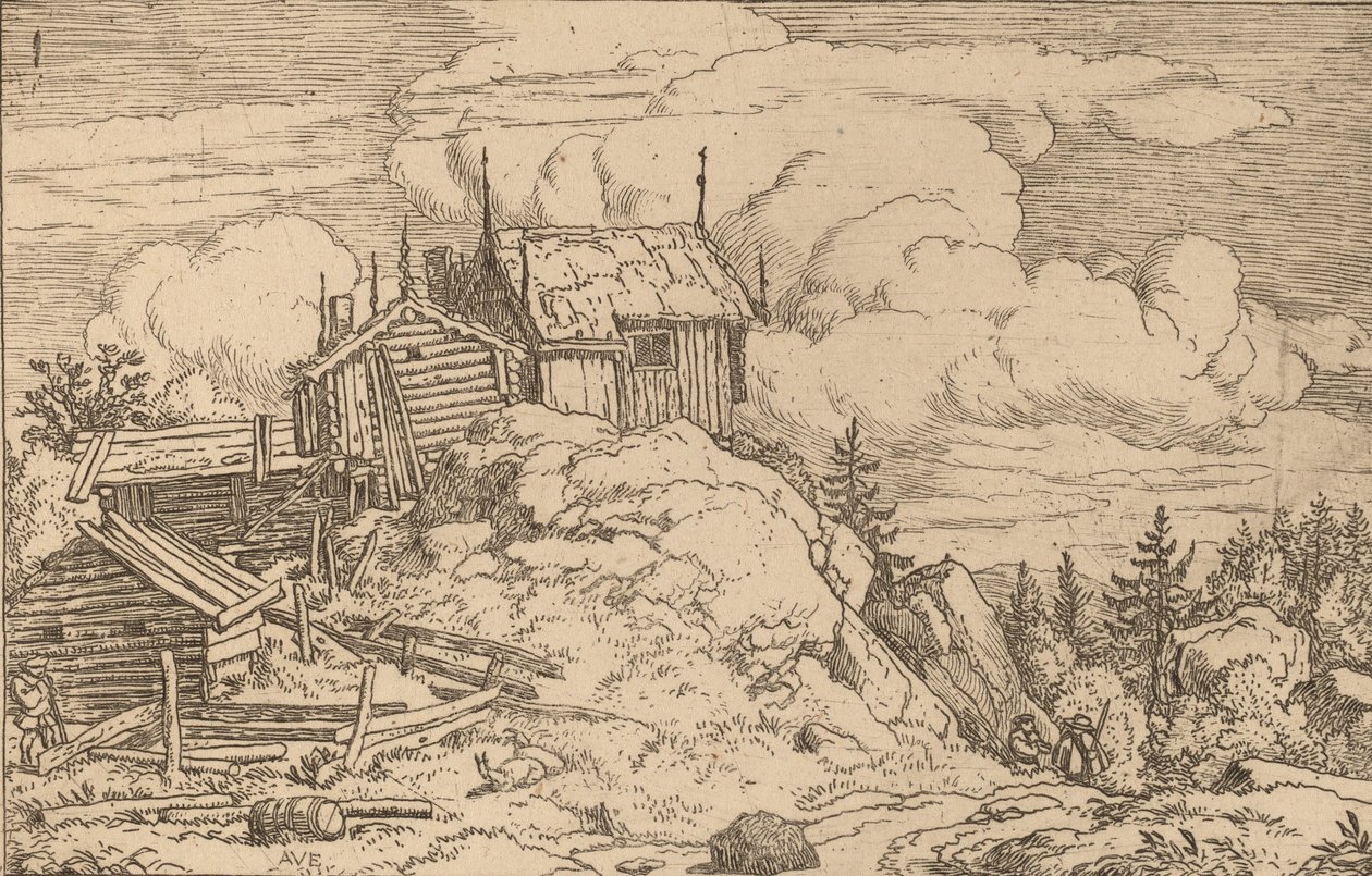 Hamlet on a Hill, sannsynligvis ca. 16451656. av Allart van Everdingen