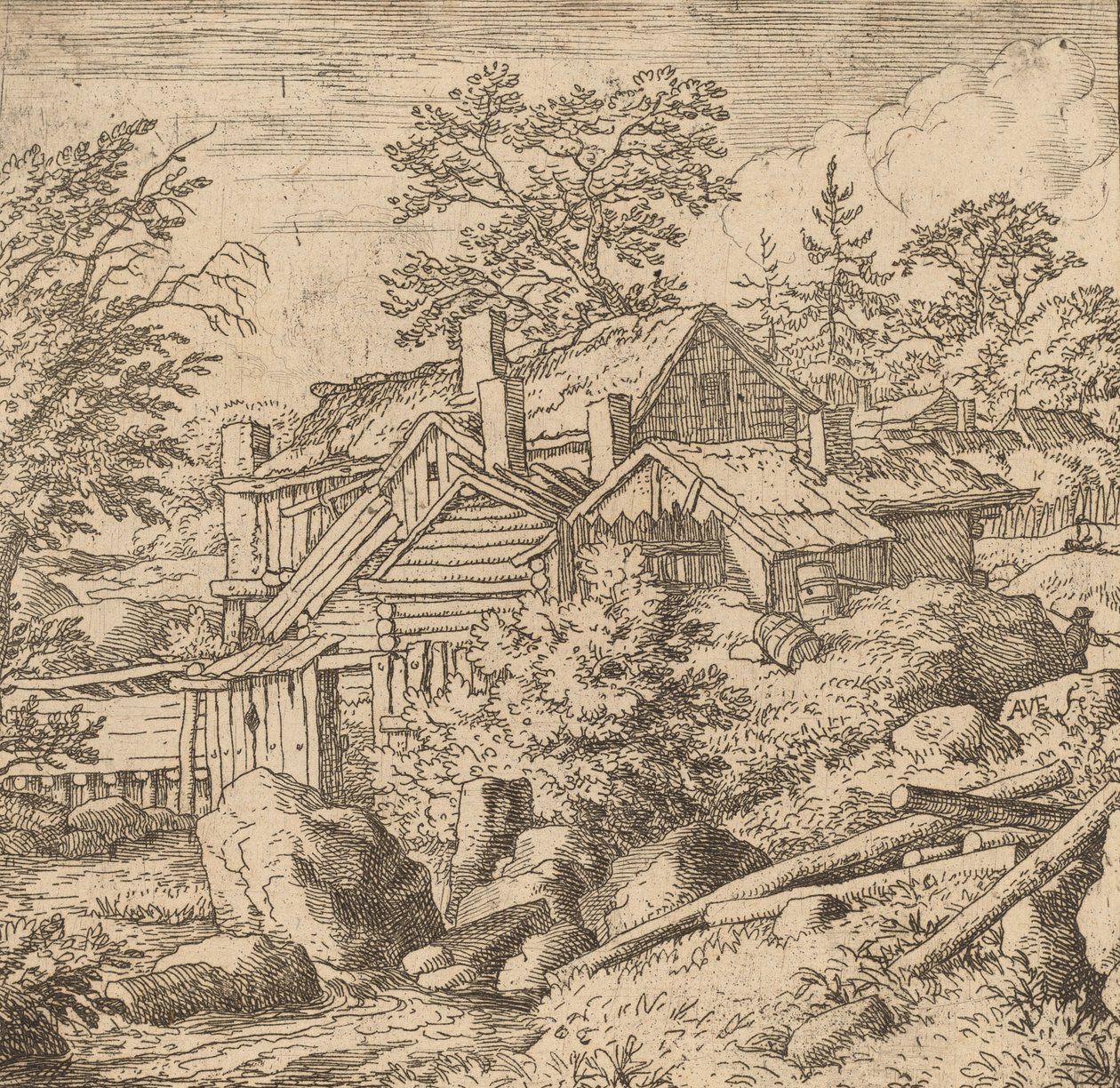 Hamlet på en fjellside, sannsynligvis ca. 16451656. av Allart van Everdingen