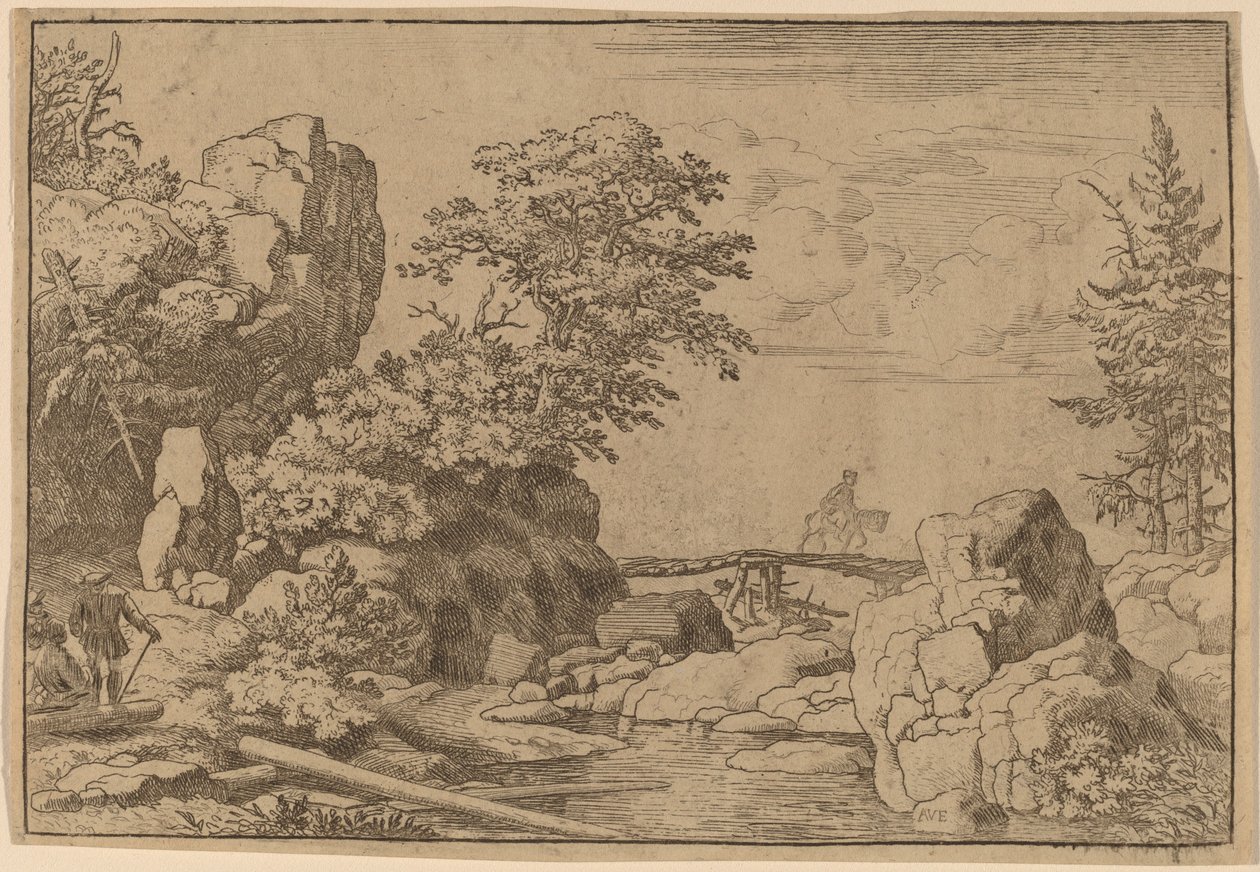 Rytter på en bro, sannsynligvis ca. 16451656. av Allart van Everdingen