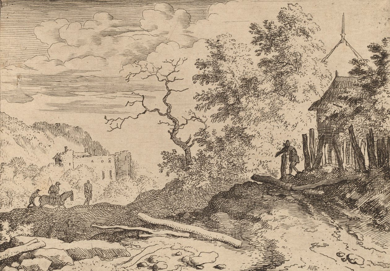 Hytte med restene av en hekk, sannsynligvis ca. 16451656. av Allart van Everdingen
