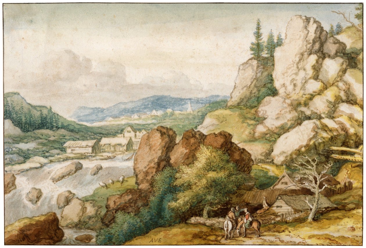 Landskap med tre ryttere, 1600-tallet av Allart van Everdingen