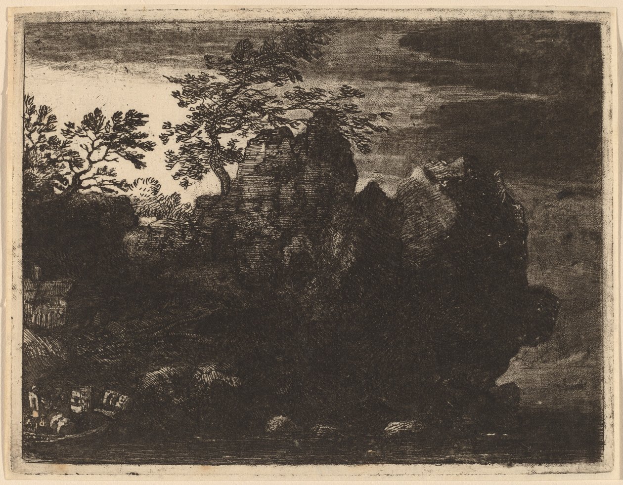 Stor stein ved elven, sannsynligvis ca. 16451656. av Allart van Everdingen
