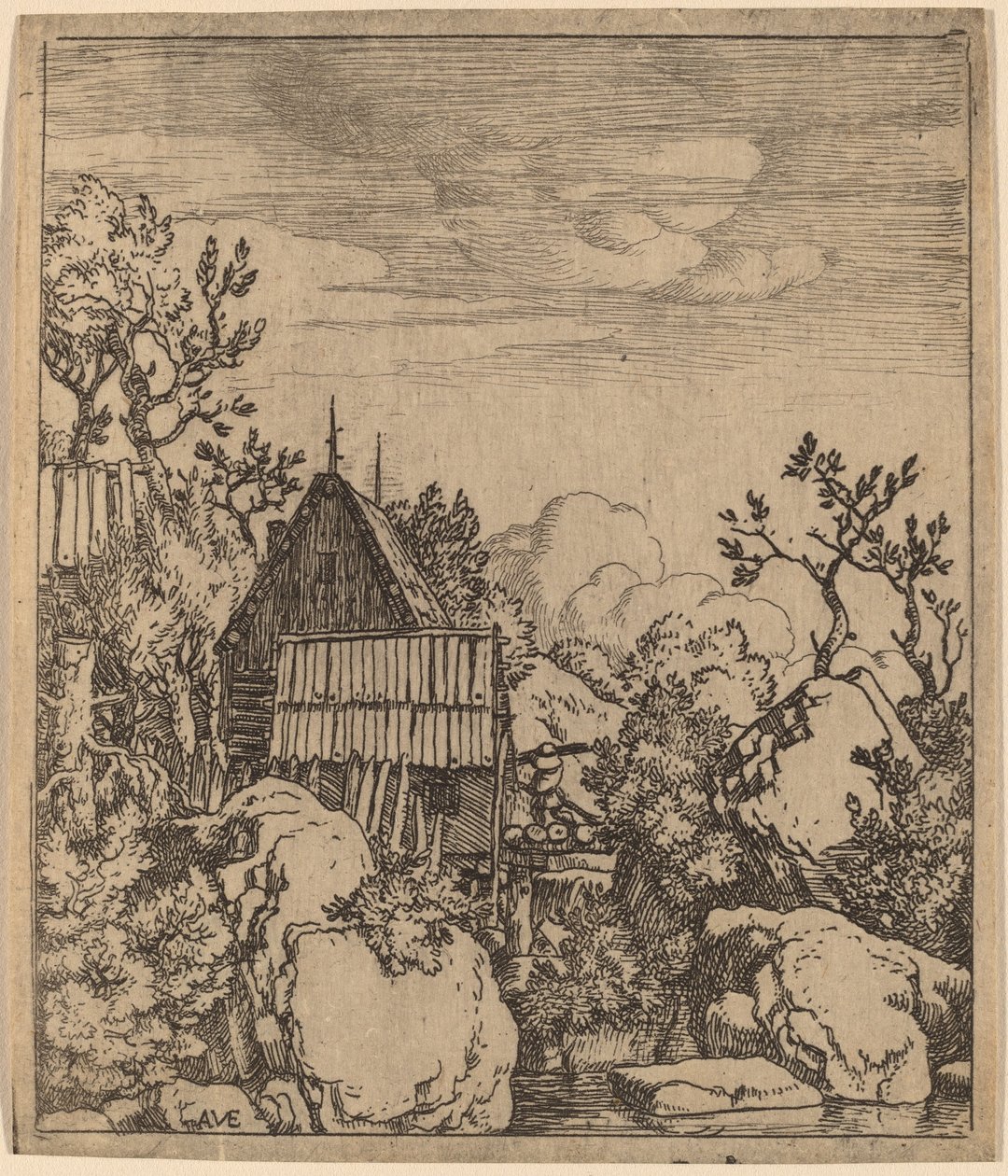 Mann på en liten trebro, sannsynligvis ca. 16451656. av Allart van Everdingen
