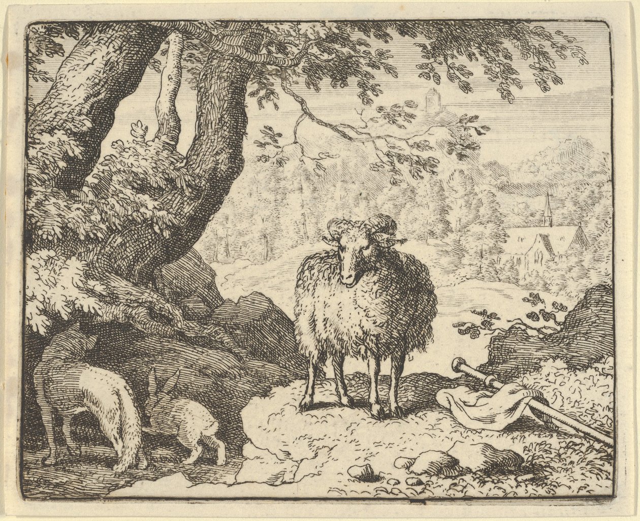 Renard overbeviser kaninen om å gå inn i hulen hans og dreper ham, 1650-75. av Allart van Everdingen