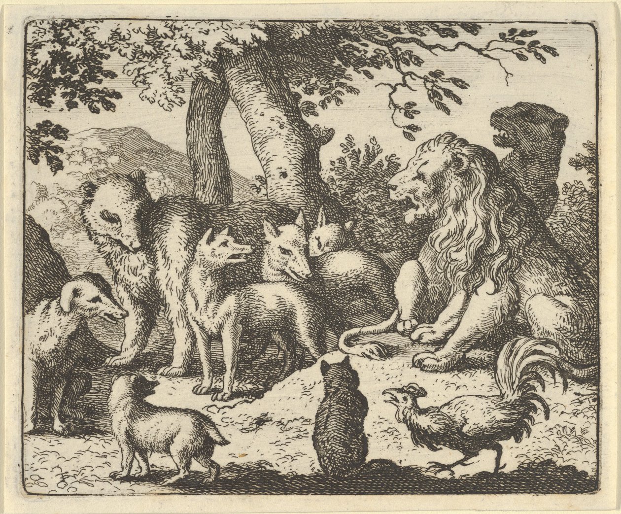 Renard frikjenner seg selv for sine forbrytelser før løven, 1650-75. av Allart van Everdingen