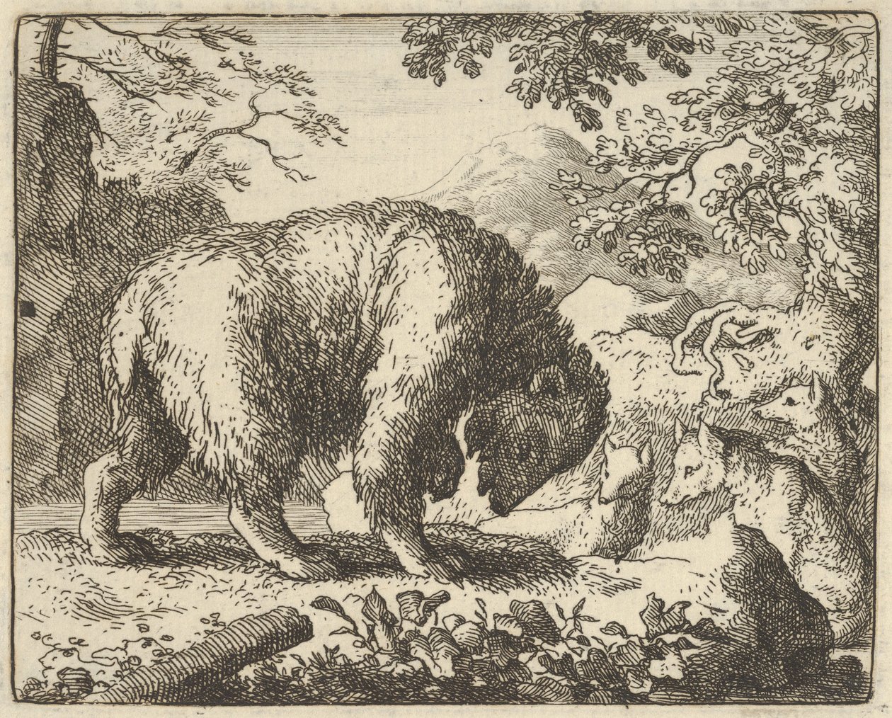 Renard lover bjørnen å ta ham til et sted hvor han vil finne honning, 1650-75. av Allart van Everdingen