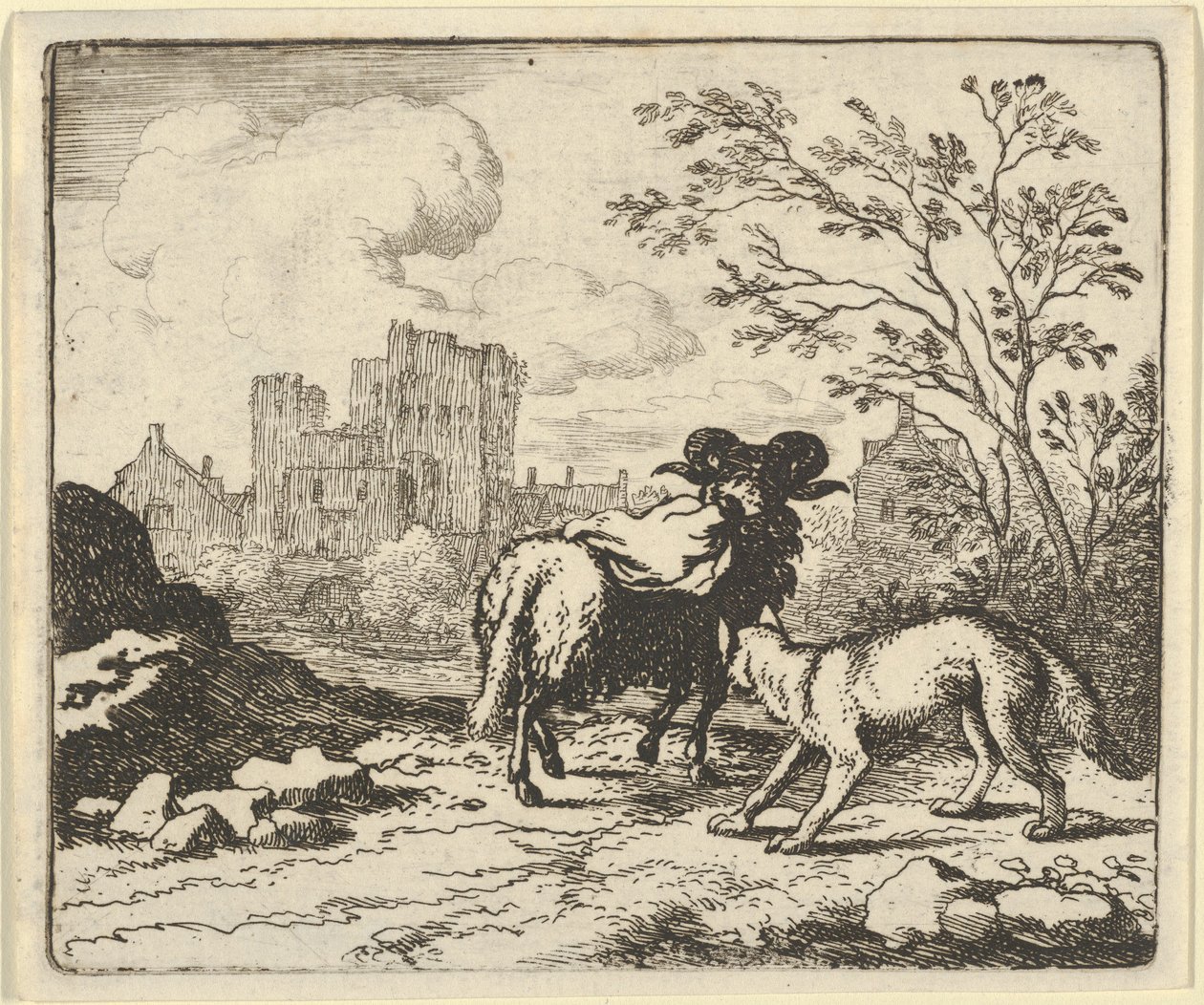 Renard sender væren tilbake til løven med en pakke som inneholder kaninhodet, 1650-75. av Allart van Everdingen