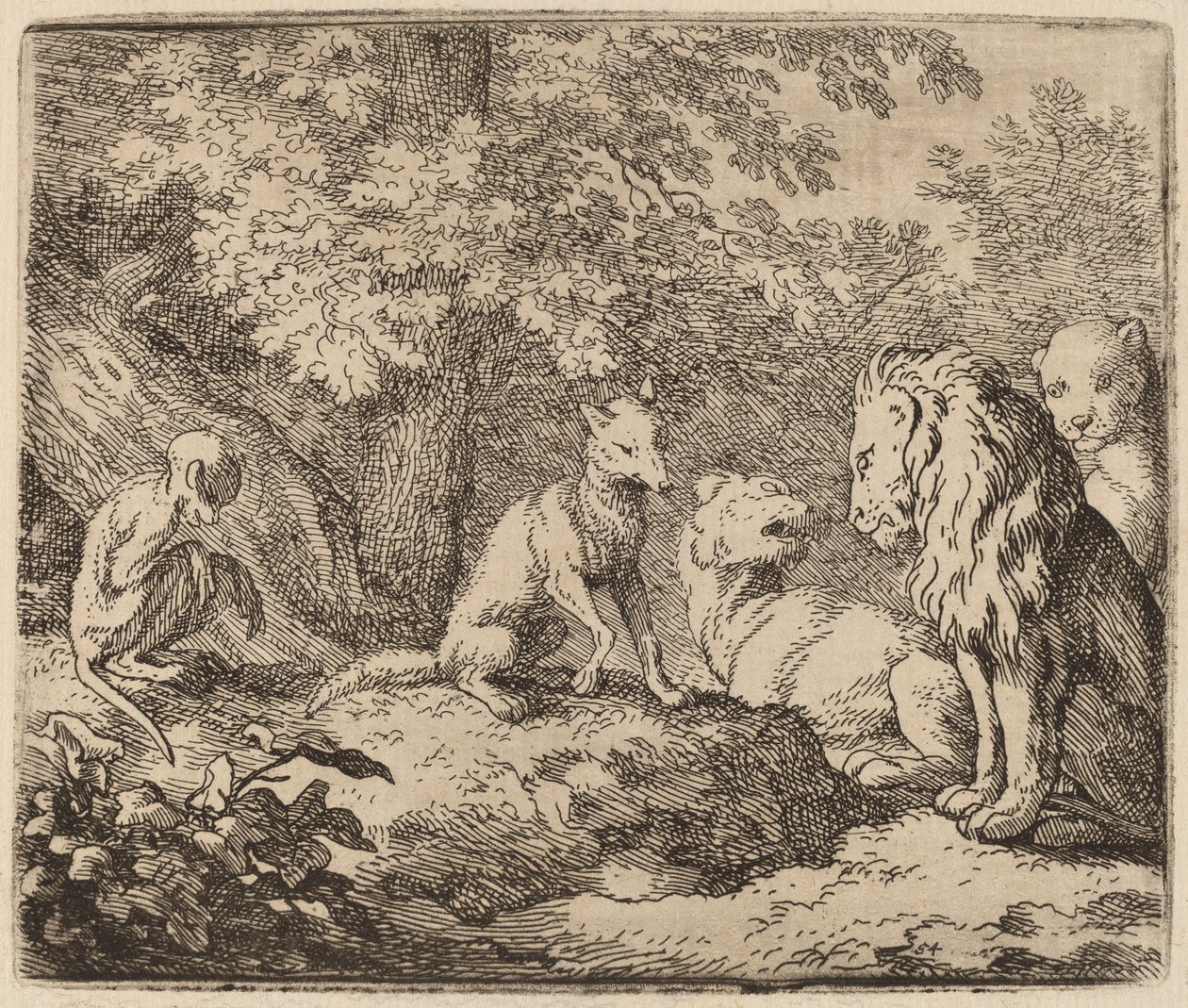 Reynard forteller en historie om skjulte skatter, sannsynligvis ca. 16451656. av Allart van Everdingen