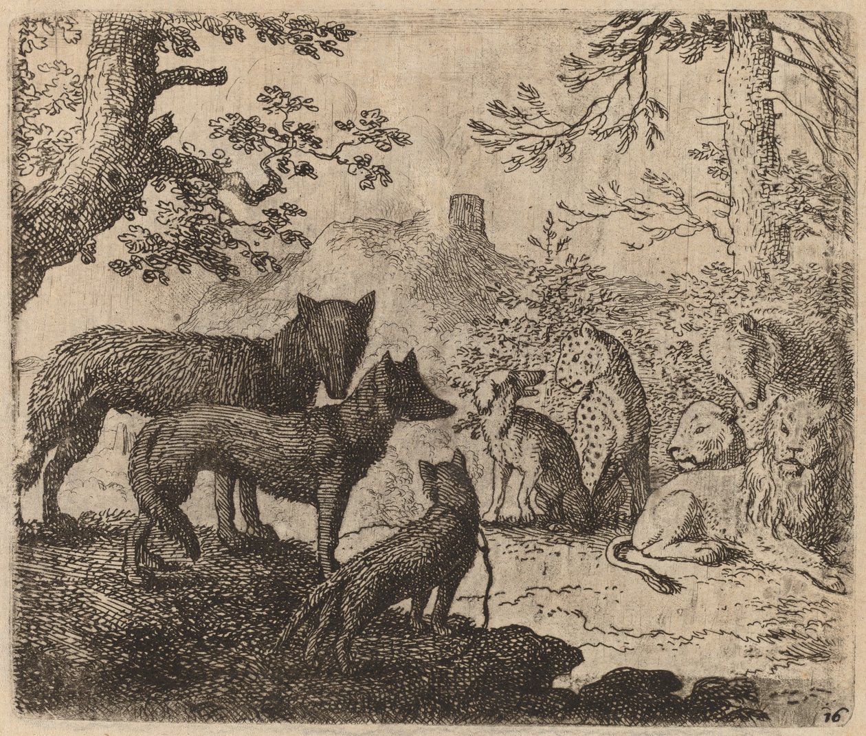 Reynards slektninger ber for ham, sannsynligvis ca. 16451656. av Allart van Everdingen