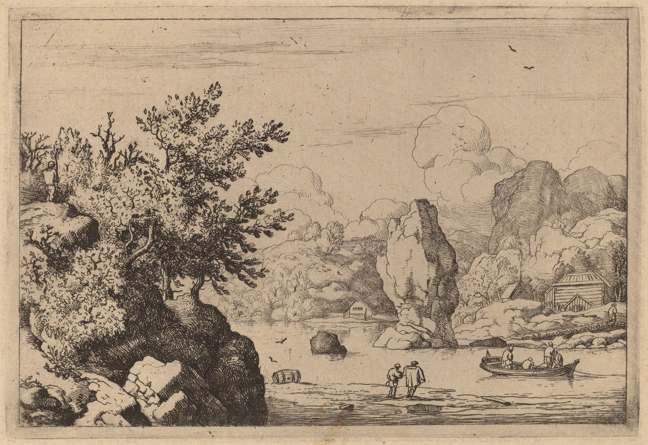 Stein midt i en elv, sannsynligvis ca. 16451656. av Allart van Everdingen