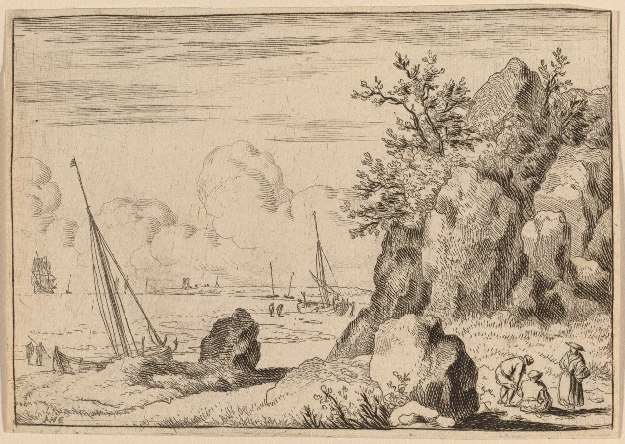 Havlandskap med tre figurer til høyre, sannsynligvis ca. 16451656. av Allart van Everdingen