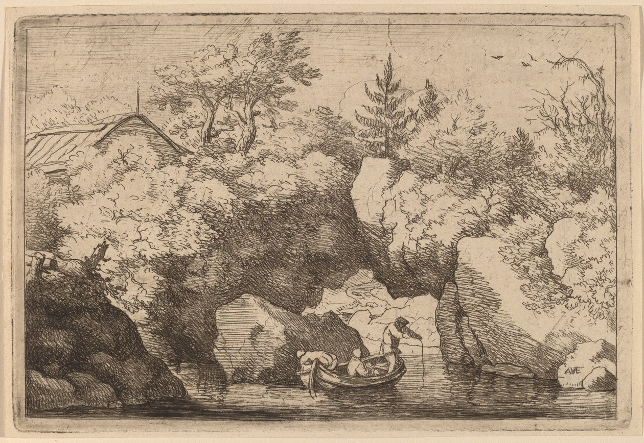 Skiff under en kløvet stein av Allart van Everdingen