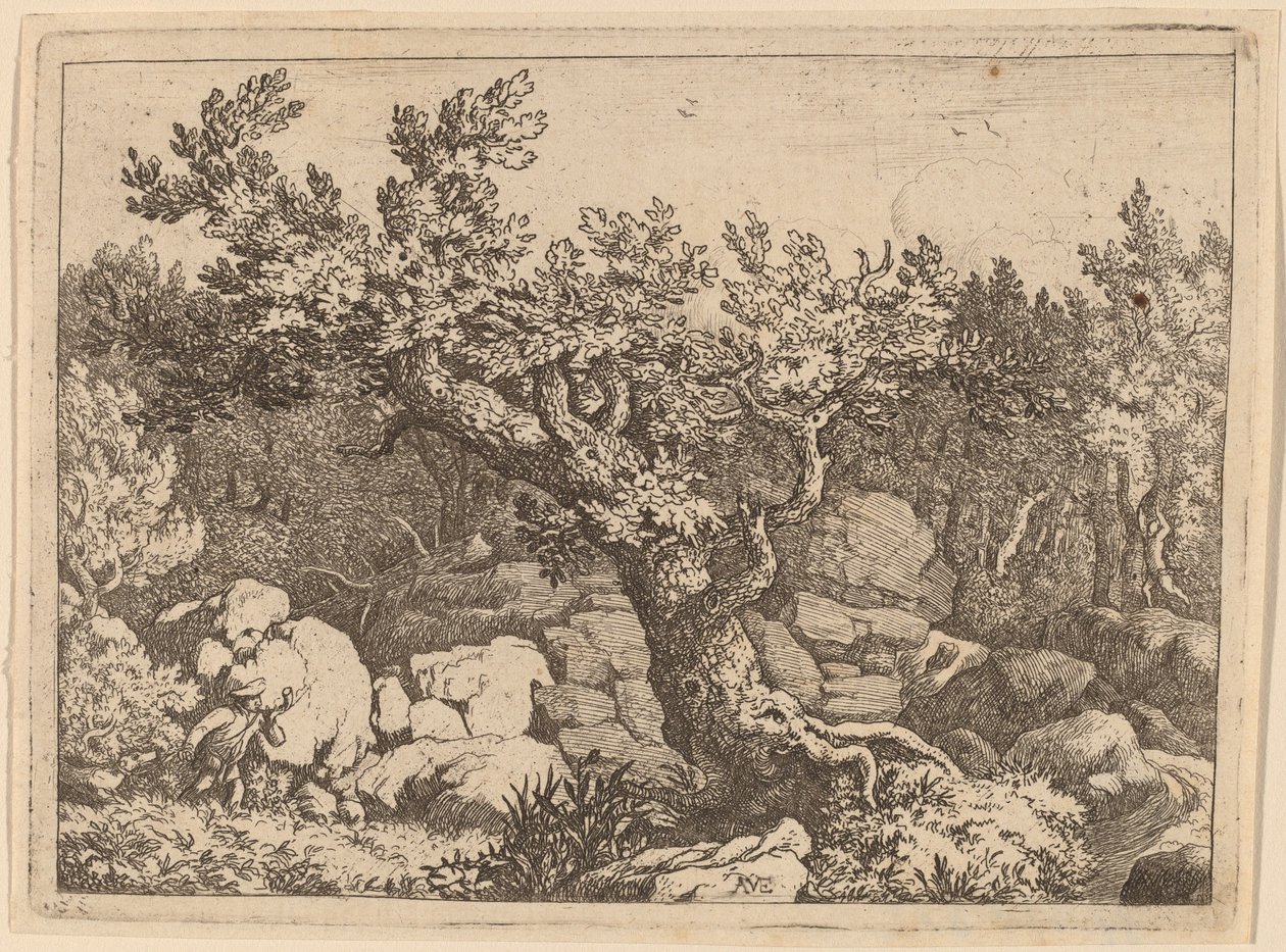 Sportsmann nær et stort tre, sannsynligvis ca. 16451656. av Allart van Everdingen