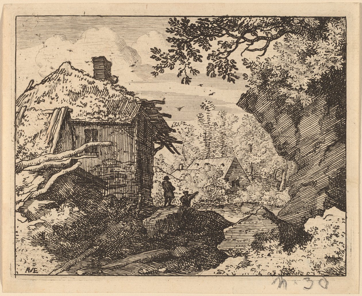 Halmhytte sett bakfra, sannsynligvis ca. 16451656. av Allart van Everdingen