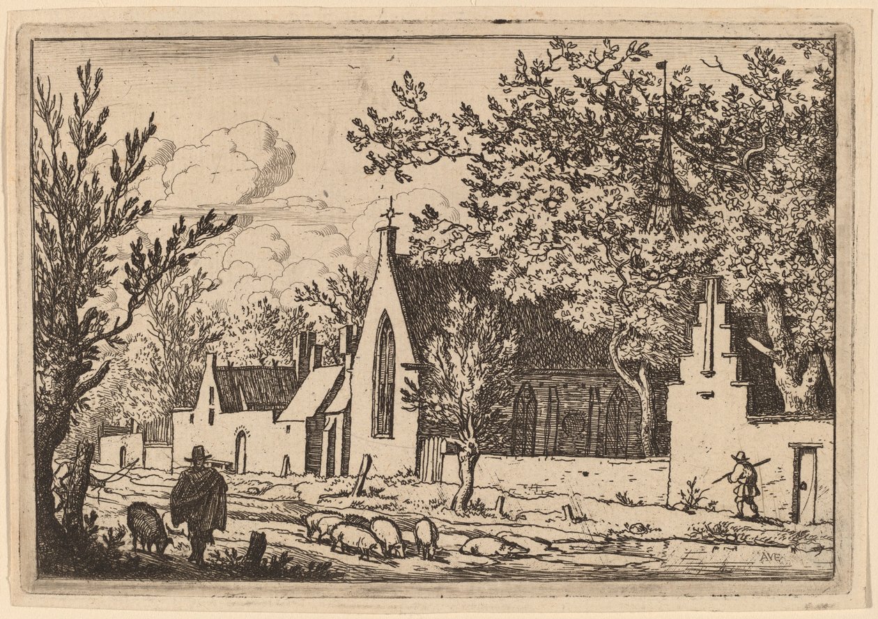 Svineflokk nær et kapell, sannsynligvis ca. 16451656. av Allart van Everdingen