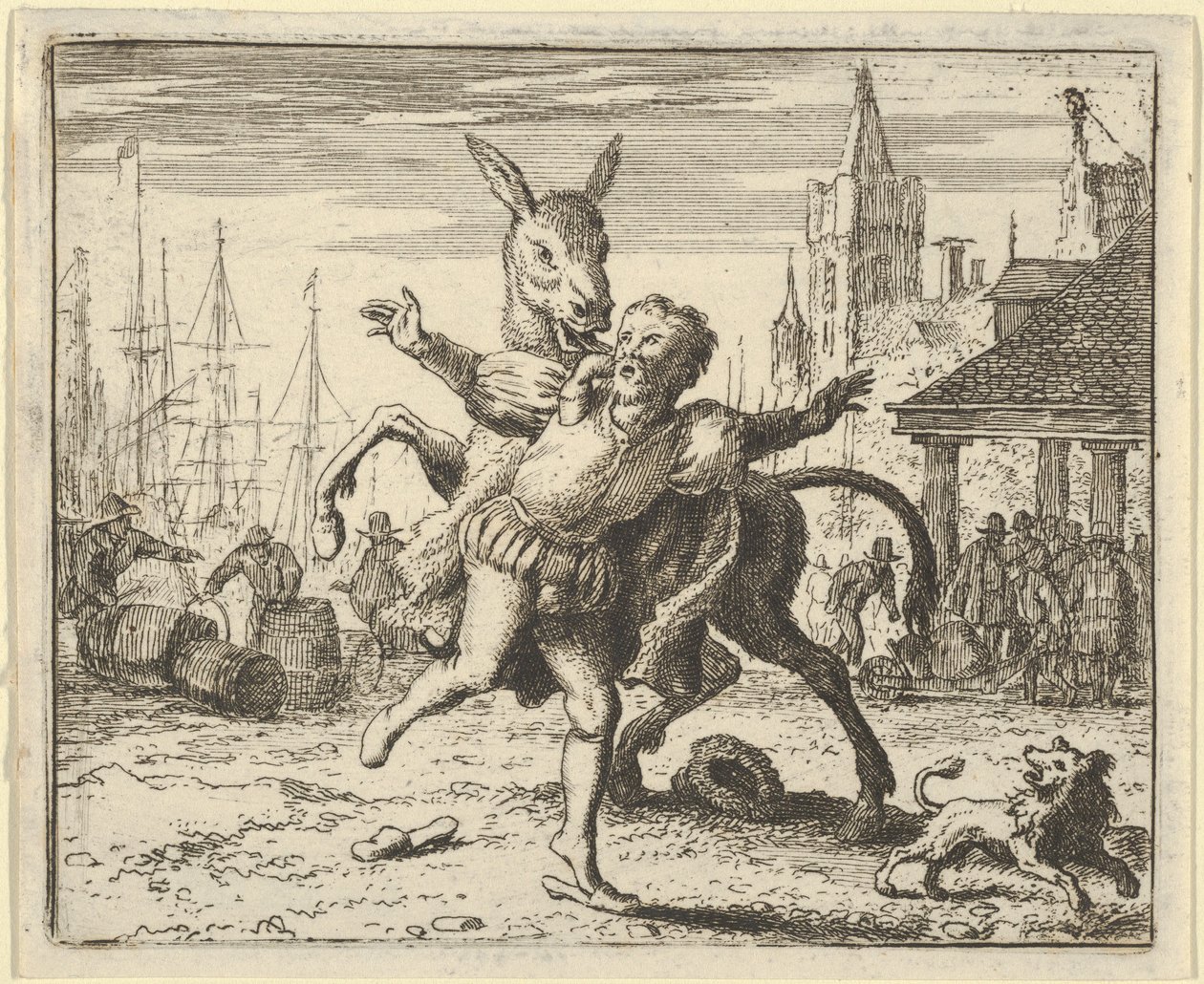 Rumpa, sjalu på oppmerksomheten hunden får fra sin herre, ser ut til å etterligne ..., 1650-75. av Allart van Everdingen