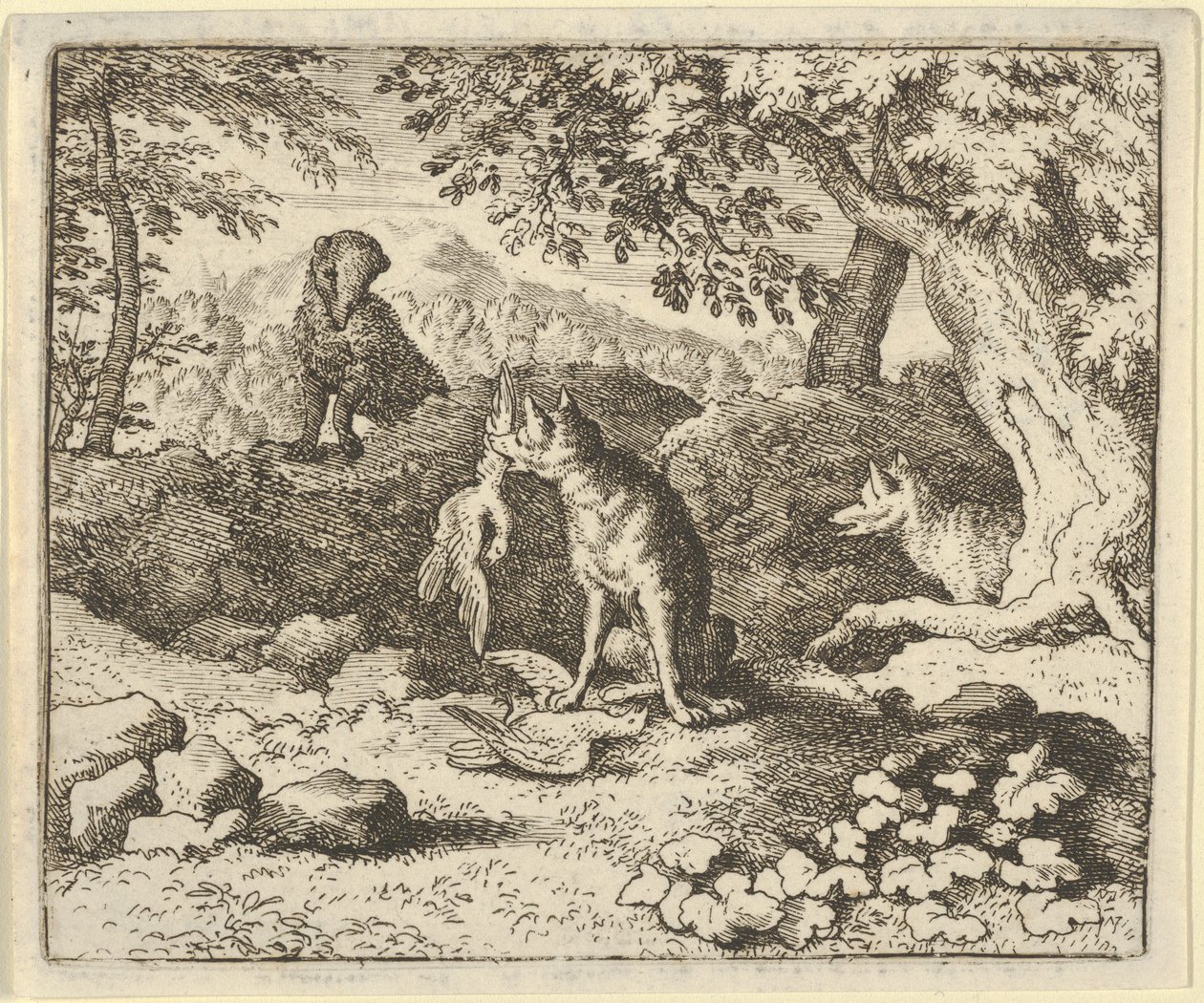 Grevlingen skynder seg å advare Renard om løvens intensjon, 1650-75. av Allart van Everdingen