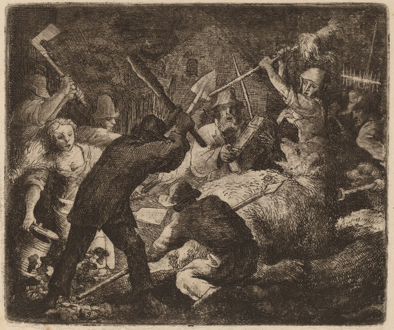 The Bear Assaulted by the Peasants, probably c. 16451656.    1190221   no       norwegian Successfully Translated  Original: Painting, title unknown, mid 19th century Translat: Painting, title unknown, mid 19th century 1163891 no norwegian Successfully Tra av Allart van Everdingen