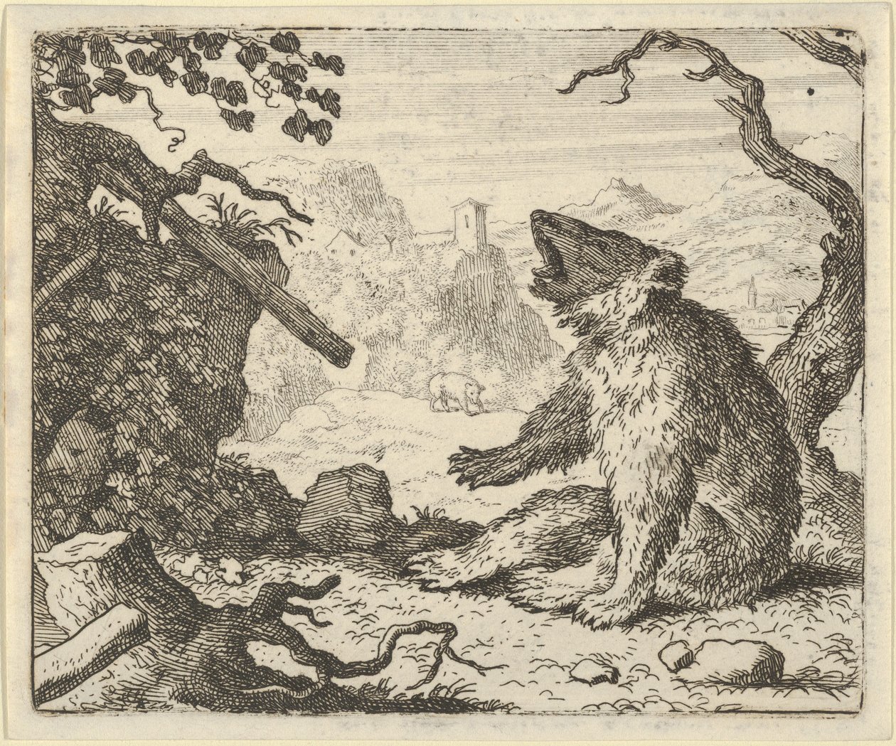 Bjørnen kaller Renard til å dukke opp foran Dyrenes råd, 1650-75. av Allart van Everdingen