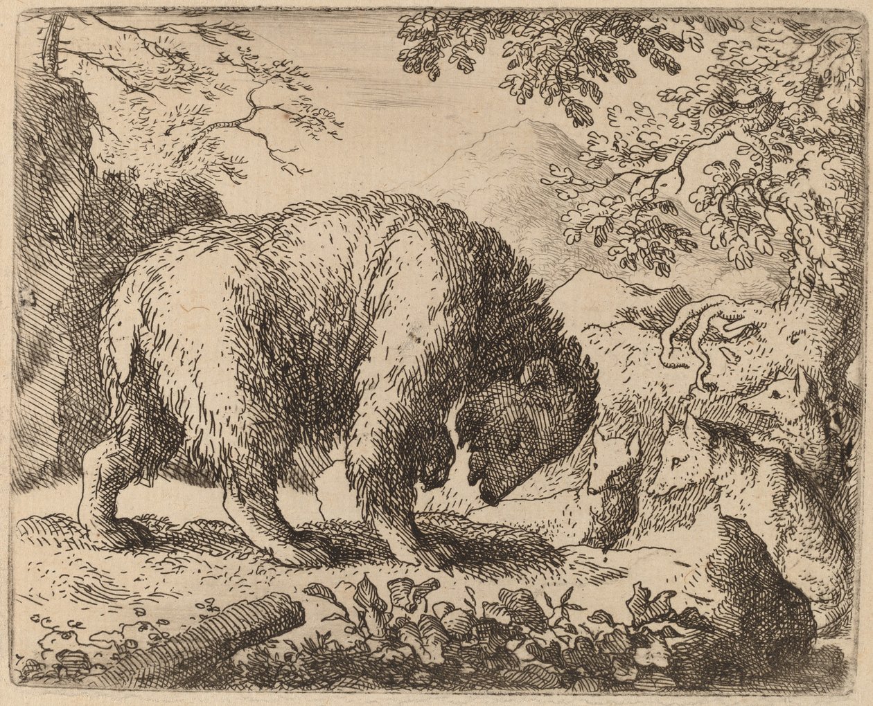 The Bear distrahert med Talk of Honey, sannsynligvis ca. 16451656. av Allart van Everdingen