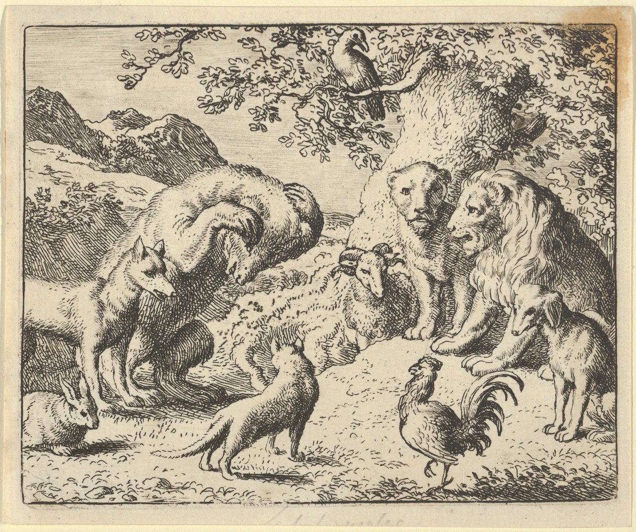 Bjørnen søker rettferdighet fra Lion Against Renard, 1650-75. av Allart van Everdingen