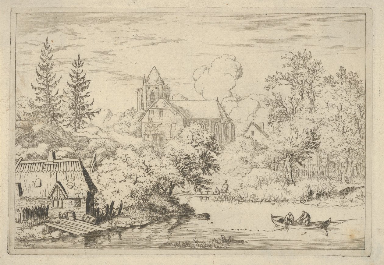 Fatene og plankene på baksiden av elven, 1600-tallet. av Allart van Everdingen