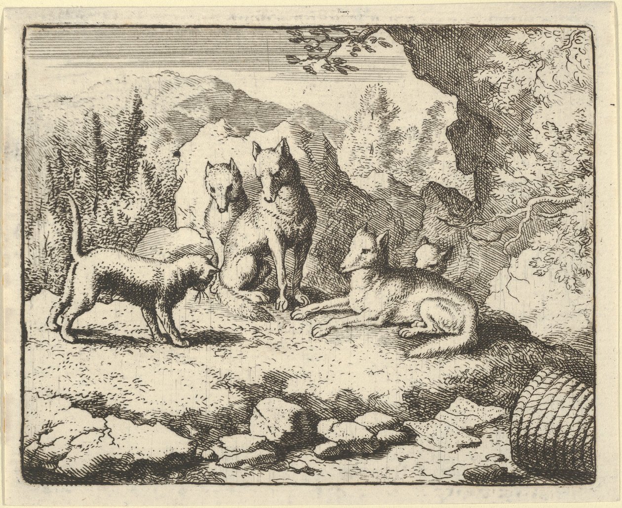 Katten kaller Renard for å møte for domstolen, 1650-75. av Allart van Everdingen