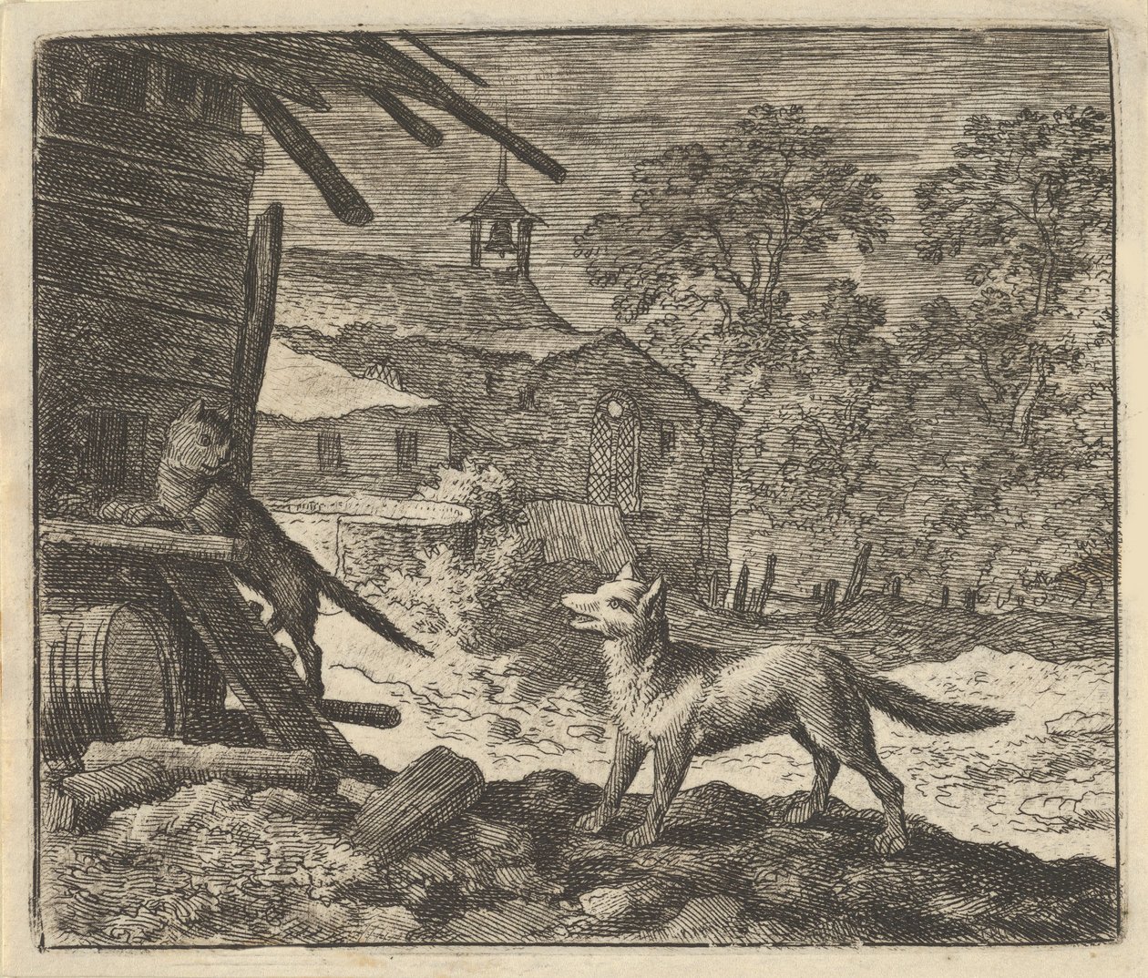 Katten klatrer i en låve, 1650-75. av Allart van Everdingen
